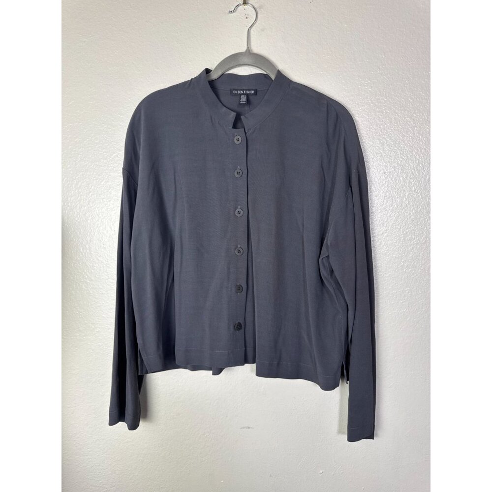 Eileen Fisher Womens Gray Button Up Long Sleeve Top Size XS tencel Blend Capsule